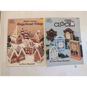 Vtg Plastic Canvas Craft Patterns‎ Gingerbread Village & Clocks Carol Mansfield
